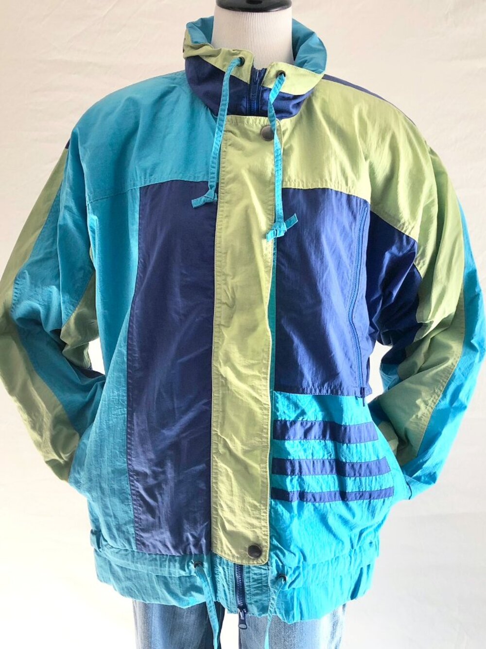 Vintage 90s London Fog Blue Colorblock Heavy Windbreaker Coat Size M